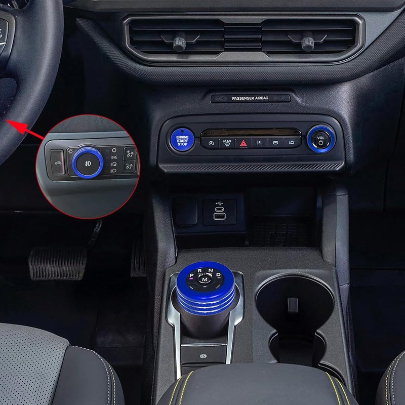 BORUIEN for 2025 Ford Bronco Sport (NOT FIT Bronco) Accessories Interior Center Consoles AC Headlight Volume 4WD Wheel Drive Gear Shift Switch Knob Cover Aluminum Alloy 5Pcs (Blue, 2025+ Bronco Sport) - Image 5